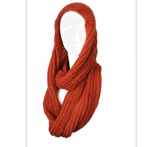 1 left 🔥 Rust Orange Hooded Knit Infinity Scarf