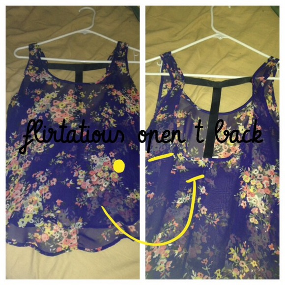Sheer purple floral tank top