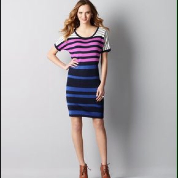 LOFT Striped Short Sleeve Sweater Dress