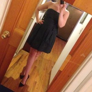 The Limited Green Pleated Strapless Dress