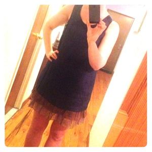 Navy Dress with Gold and Bronze Ruffle Hem