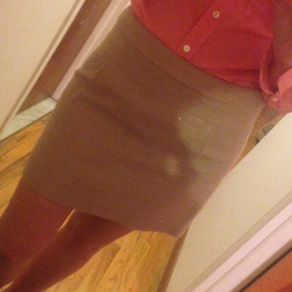 J. Crew Khaki Tweed Skirt with Gold Woven Details