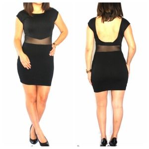 🔴Black Bodycon With Sheer Mesh Waist cutout SML
