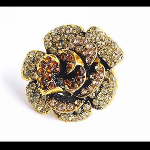 Stretchy antique gold brown ring