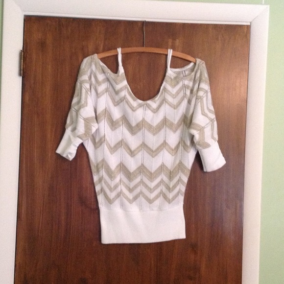 Gold and white off the shoulder sweater