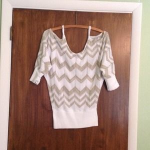 Gold and white off the shoulder sweater