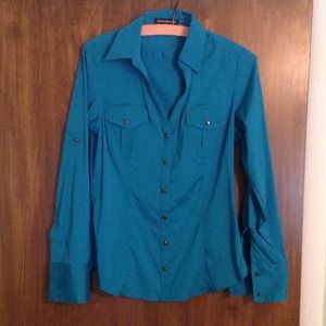 Express teal button down shirt