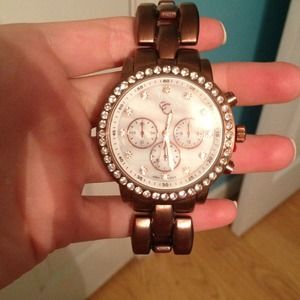 Brown and white watch