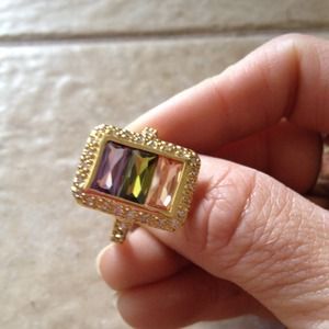 Beautiful Gold Plated Ring with Three Main Stones