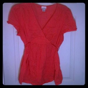 Motherhood Maternity orange & white polka dot top.