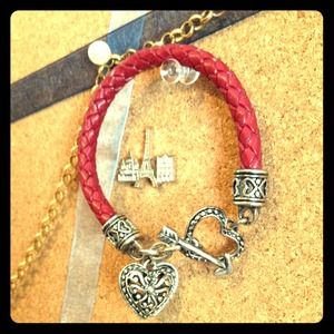 Red Leather Heart  Bracelet