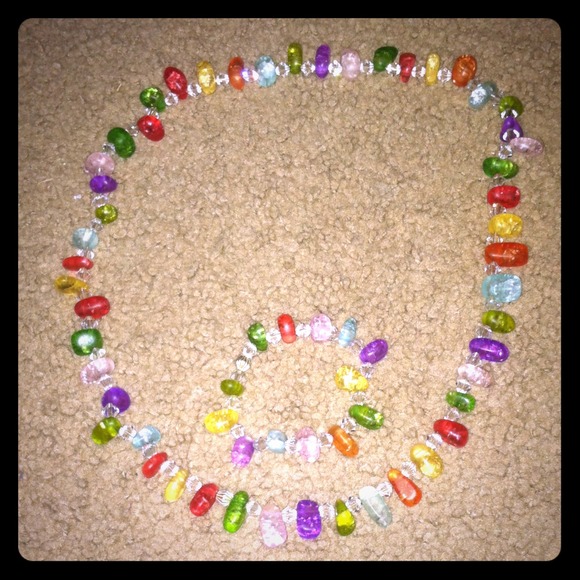 Multicolored gem necklace/ bracelet bundle