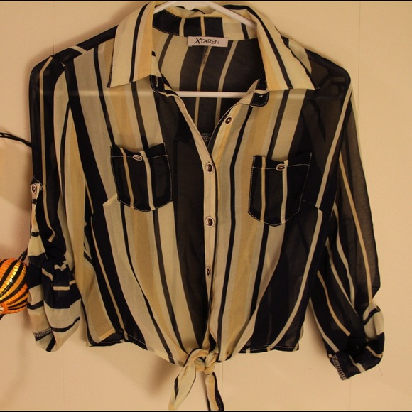 **SOLD** Sheer Striped Button up Crop.
