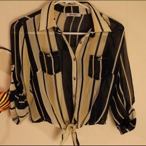 **SOLD** Sheer Striped Button up Crop.