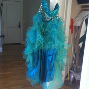 Turquoise prom high low dress