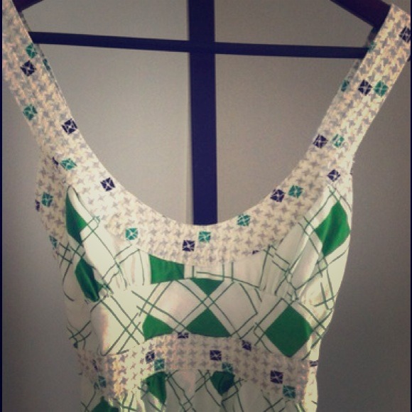 Free people green white open back baby doll dress