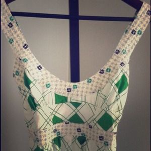 Free people green white open back baby doll dress