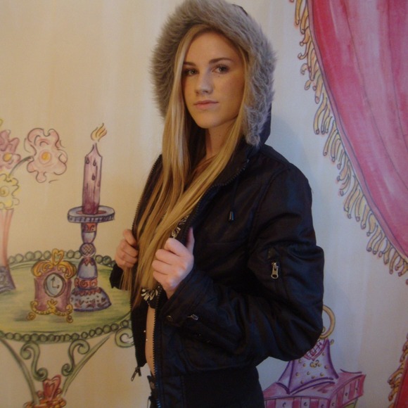 Black parka with fur hood