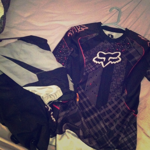 Pink black fox motocross riding pants and jersey