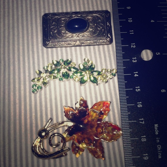 🎅 three brooches (enameled, bling, silver tone)