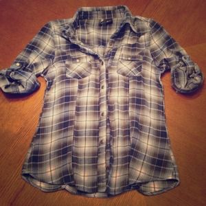 Plaid button up shirt with bronze buttons