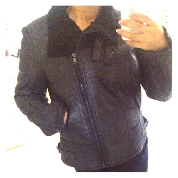 Faux shearling motorcycle  jacket