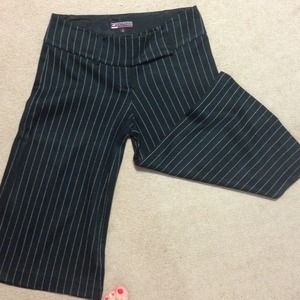Black Capri pants with white pinstripe