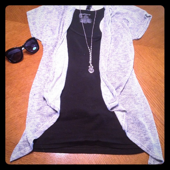 Short sleeved grey coverup with waist ties