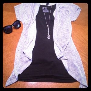 Short sleeved grey coverup with waist ties