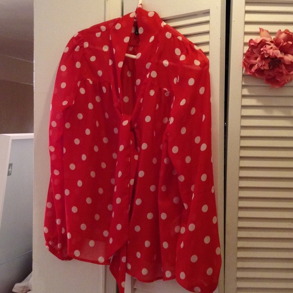 H&M Chiffon pokadot shirt red