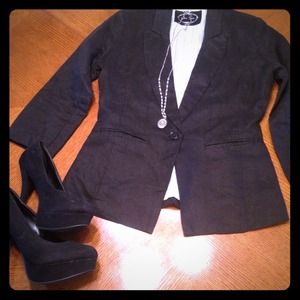 Black quarter length blazer with striped lining