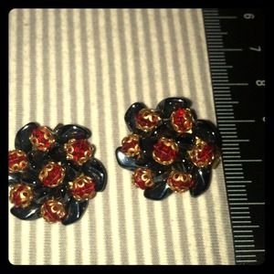 🎄 Cluster W. Germany Blue Red Clip On Earrings