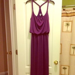 Purple maxi dress, headphone beanie & purse