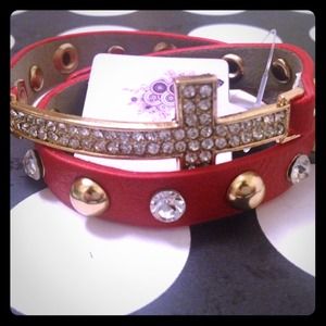 Red leather cross crystal Bracelet