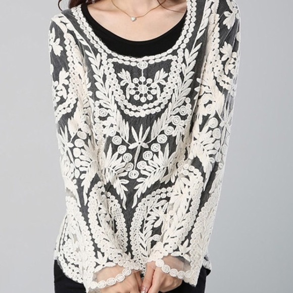 Cream Lace Crochet Top