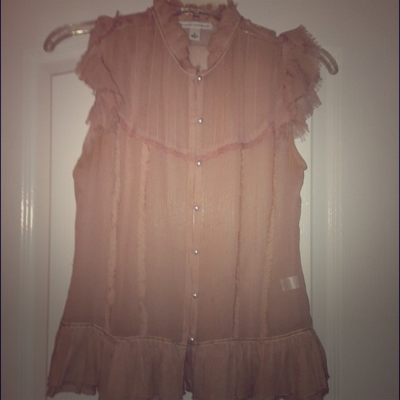 100% Silk Sheer Blouse with Pearl Buttons - BR