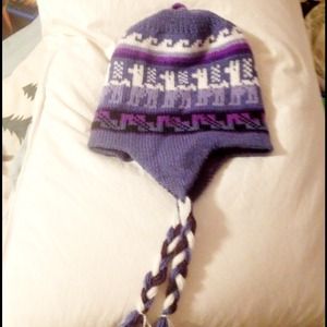 Reversible purple alpaca wool knit beanie