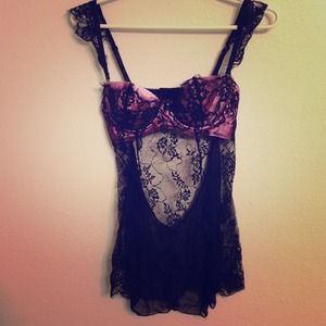 Black lace and pink satin sexy lingerie