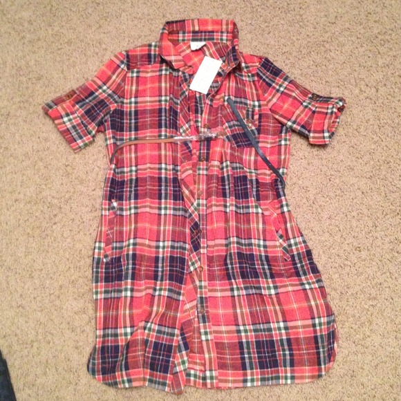Plaid button down tunic top