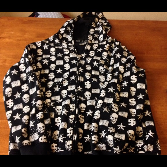 Skull and money sign guys zip up sweater
