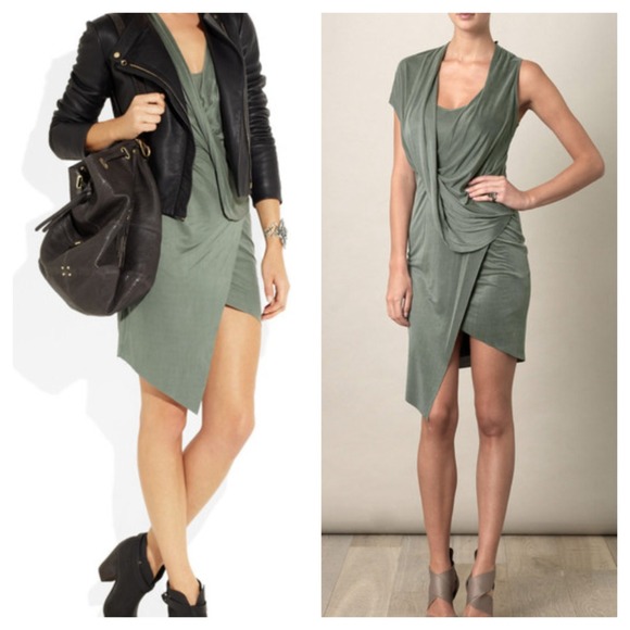 Helmut Lang Green Drape Satin-Jersey Dress