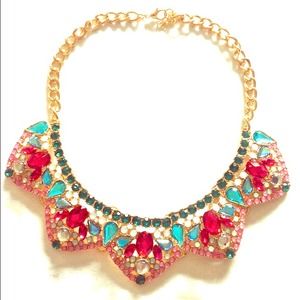 Multi-color rhinestone statement necklace