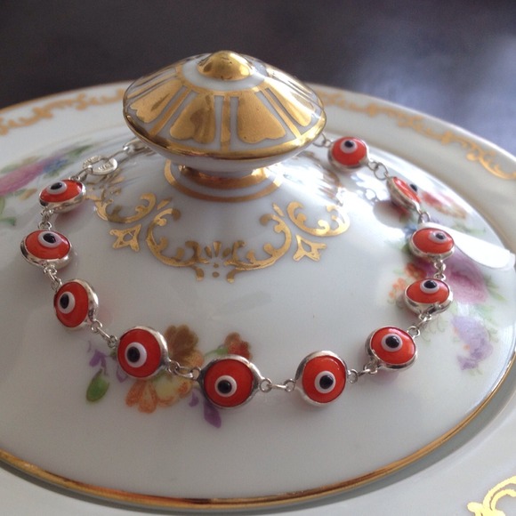 Orange Evil Eye Silver Bracelets