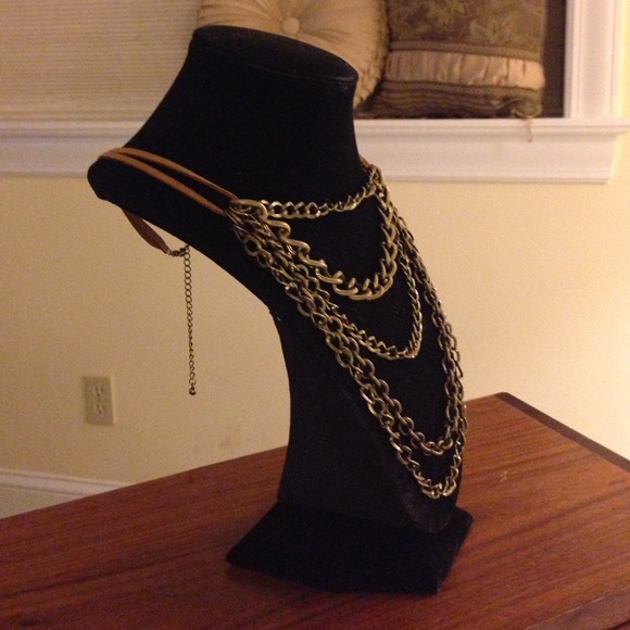 Leather Multi Chain Rocker Adjustable Necklace - Picture 2 of 4