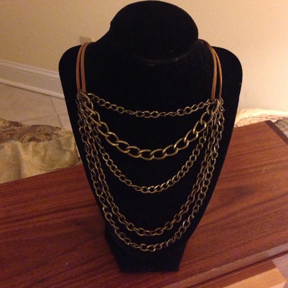 Leather Multi Chain Rocker Adjustable Necklace - Picture 3 of 4