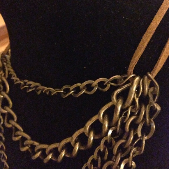 Leather Multi Chain Rocker Adjustable Necklace - Picture 4 of 4
