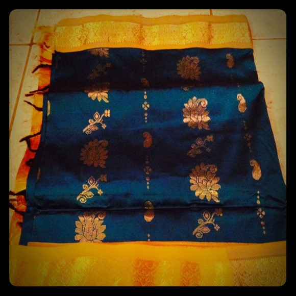 Traditional blue and orange saree