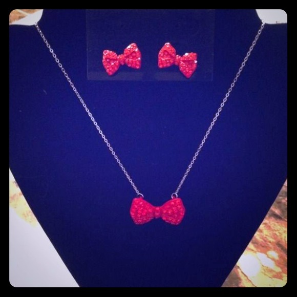 Red Bow necklace and earring set