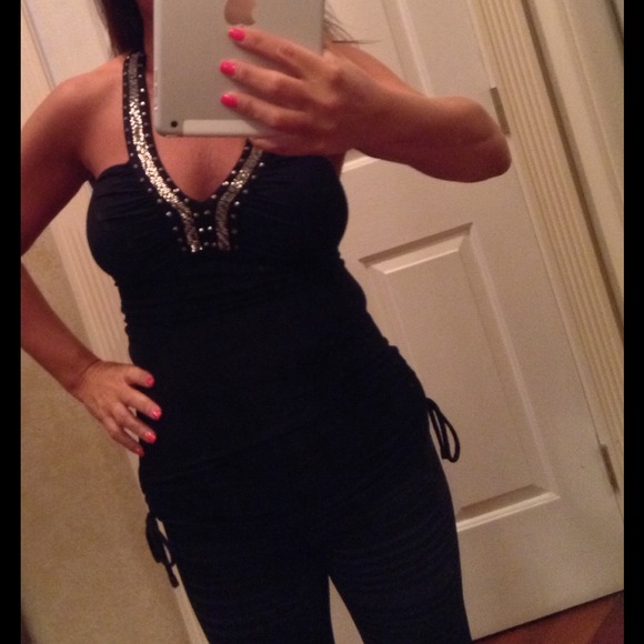 Pretty Guess halter top. Black with silver. Small