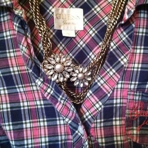 Long sleeve button up guess plaid shirt